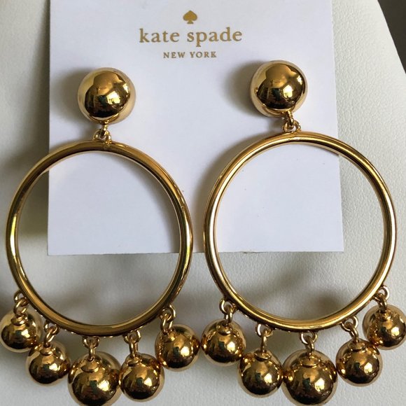 KATE SPADE Gold Plated Ball Bauble Drop Hoop Earrings